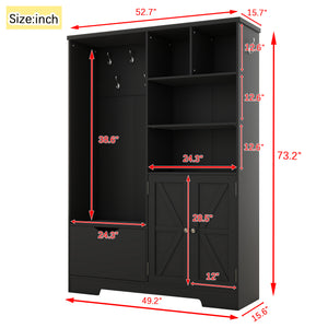 English Elm Multi-functional Entryway Hall Tree with Hooks Bench Drawer Cabinet in Matte Black W1307S00034