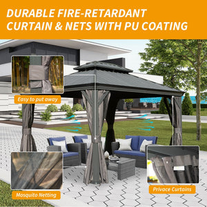English Elm 10' X 12' Hardtop Gazebo - Upgraded Metal Canopy With Drainage, Dual-Layer Roof & Insect Netting! W1859S00135