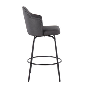 English Elm Ahoy Counter Stools Set Of 2 - Contemporary Black Metal & Charcoal Fabric With 360-Degree Swivel B202S00151