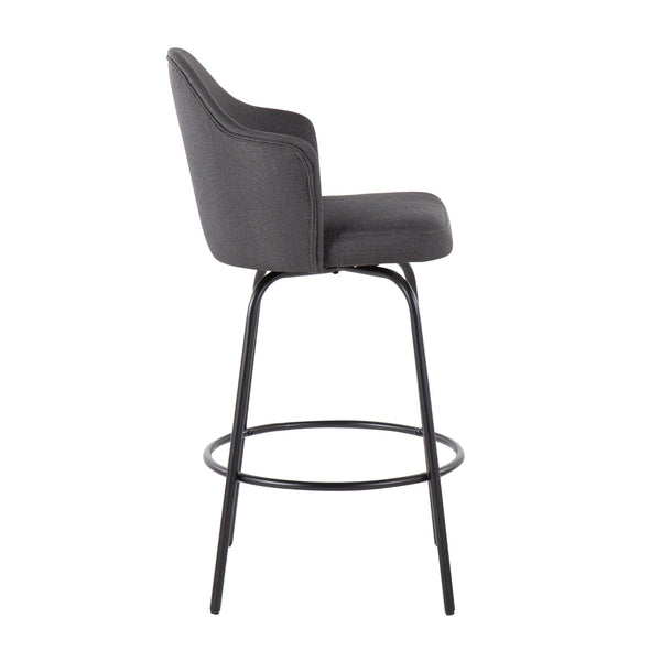 English Elm Ahoy Counter Stools Set Of 2 - Contemporary Black Metal & Charcoal Fabric With 360-Degree Swivel B202S00151