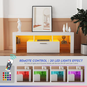 English Elm FashionTVstandTVcabinet,EntertainmentCenter,TVstationTV Modern White Media Console with 16 RGB LED Backlight & Remote Control, Durable Wood W67933539