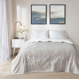 JLA Home Serta - Heated Serta Plush Sherpa Fleece Blanket with 10 Heat Settings, 1–12H Auto Shut-Off, Machine Washable Tan ST54-0111