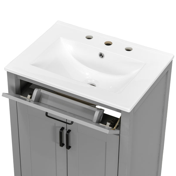 English Elm 24"Bathroom Luxurious Space-Saving Vanity with Ceramic Sink, Solid Wood Frame, Soft-Close Doors and Storage Grey N729P183716E