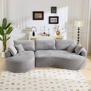 English Elm 124.5-inch Curved Chenille Sectional Sofa with Pillows Deep Seat Living Room Couch Grey W3612S00033