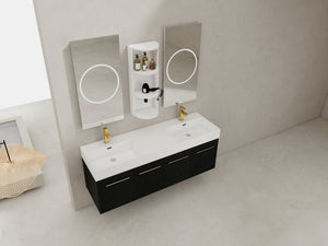 English Elm 60 Inch Wall-Mounted Bathroom Vanity With Double Resin Sink & Stylish Storage Rack, Easy Assembly W999S00372