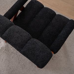 English Elm Mid-century Modern Chenille Lounge Chair Set Oak Frame Cloud Silhouette Living Room Black W1170S00051