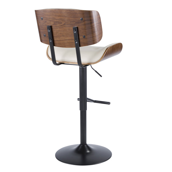 English Elm Mid-century Modern Swivel Barstools Tufted Faux Leather Bentwood Set of Two B202S00950