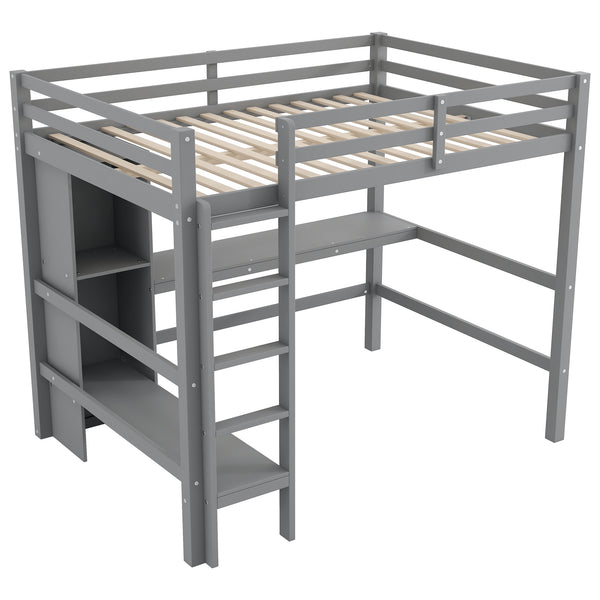 English Elm Full Size Loft Bed With Under-Bed Desk And Stylish Shelves For Space-Saving Bedroom Solutions N7090005004E
