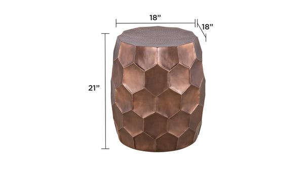 English Elm Modern Round Hand-Hammered Aluminum Coffee & End Table Set — Hexagonal Patterned Artisanal Design Copper B009S01531