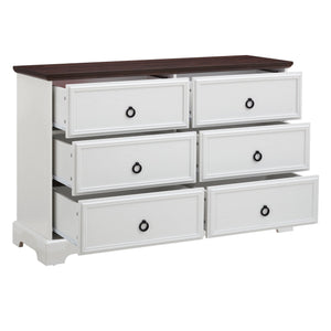 English Elm Modern 6-Drawer Chest of Drawers for Bedroom — Spacious Wooden Dresser with Smooth Glide Drawers, Elegant Patterned Top White W2275P224405