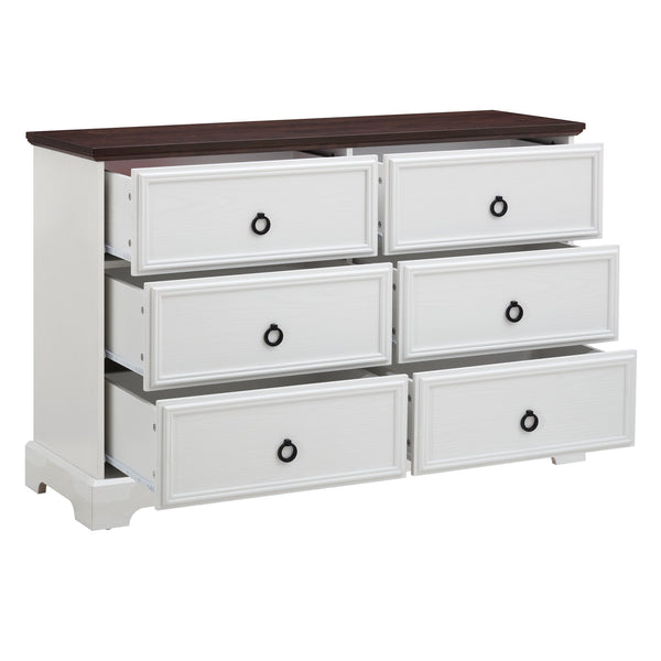 English Elm Modern 6-Drawer Chest of Drawers for Bedroom — Spacious Wooden Dresser with Smooth Glide Drawers, Elegant Patterned Top White W2275P224405
