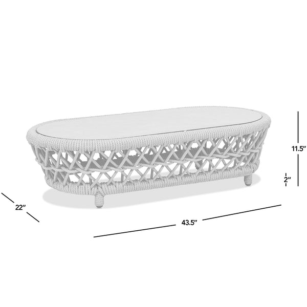 English Elm Jennifer Taylor Home - Everly 43.5" Oval Woven Patio Coffee Table in Light Beige Olefin — Reversible Glass/Stone Top, UV-Proof Rope B2719P318947
