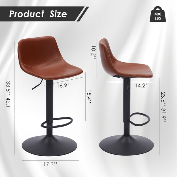 English Elm Adjustable Mid Century Swivel Bar Stools Set of 2, PU Leather Rustic Counter Chairs 350LB Capacity T3623P354963