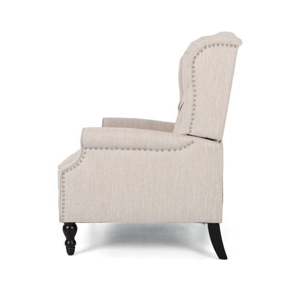 English Elm Christopher Knight Home® - Push Back Recliner Chair with Nailhead Trim and Tufted Wingback, Oversized Pushback Lounge Comfort Beige 64257.00BGE