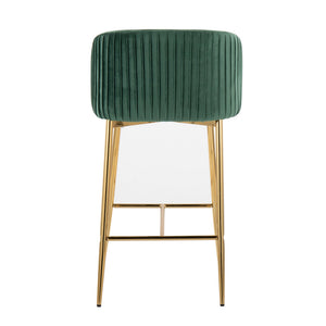 English Elm Fran Pleated Counter Stool Set Of 2: Luxurious Green Velvet & Gold Metal For Glamorous Spaces B202S00272