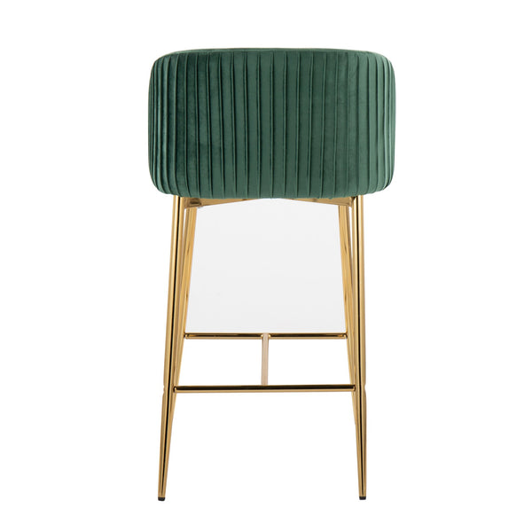English Elm Fran Pleated Counter Stool Set Of 2: Luxurious Green Velvet & Gold Metal For Glamorous Spaces B202S00272
