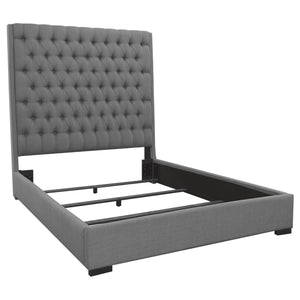 English Elm Grey Button Tufted Upholstered California King Bed Tall Headboard Elegant Bedroom B062S01815