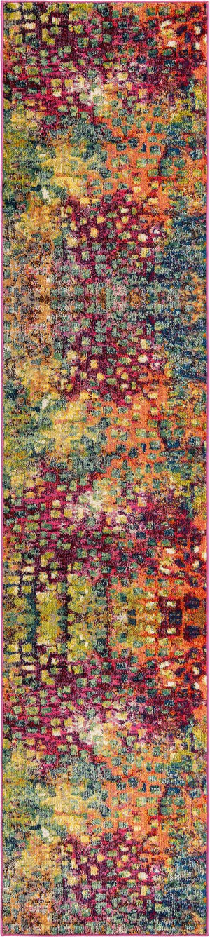 Unique Loom Jardin Ivy Machine Made Abstract Rug Multi, Cream/Light Blue/Navy Blue/Gray/Gold/Green/Burgundy/Orange/Purple/Violet/Pink 2' 7" x 12' 2"