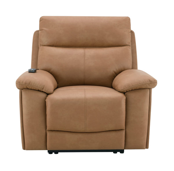 English Elm Chavis Brown Leather Aire Power Recliner with USB, Dual Motors, Power Lumbar & Headrest Remote B2726P406280