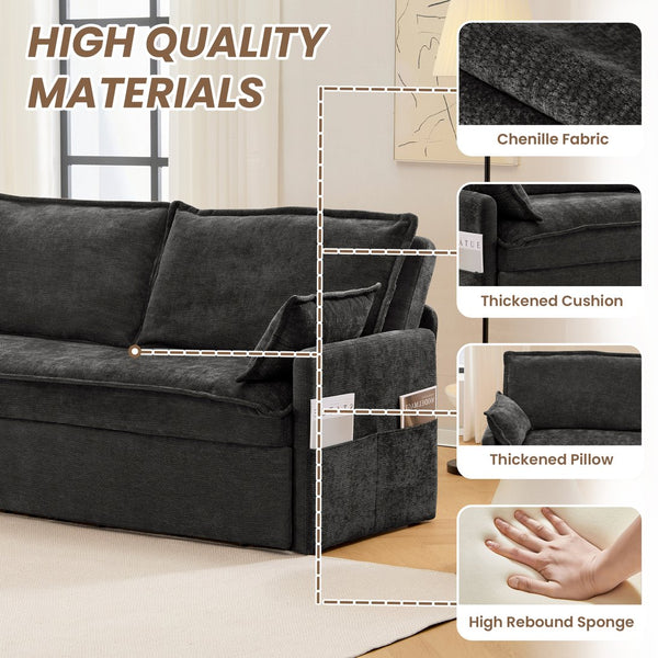 English Elm 59.5" Chenille Sleeper Sofa with Usb Charging Storage and Firm Foam Support W2606P301327