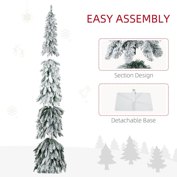 English Elm Homcom 7Ft Prelit Pencil Christmas Tree With 534 Snow Flocked Branches & 350 Led Lights For Narrow Spaces W2225P249623