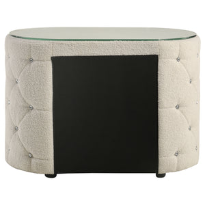 English Elm Santiago Ivory boucle oval nightstand with acrylic tufting, tempered glass top, 2-drawer compact storage B062P375537