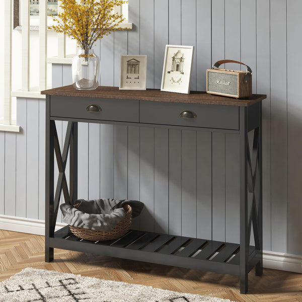 English Elm 40" Farmhouse Console Table With Drawer - Rustic Entryway Storage & Shelf For Living Room Decor T3771P356502