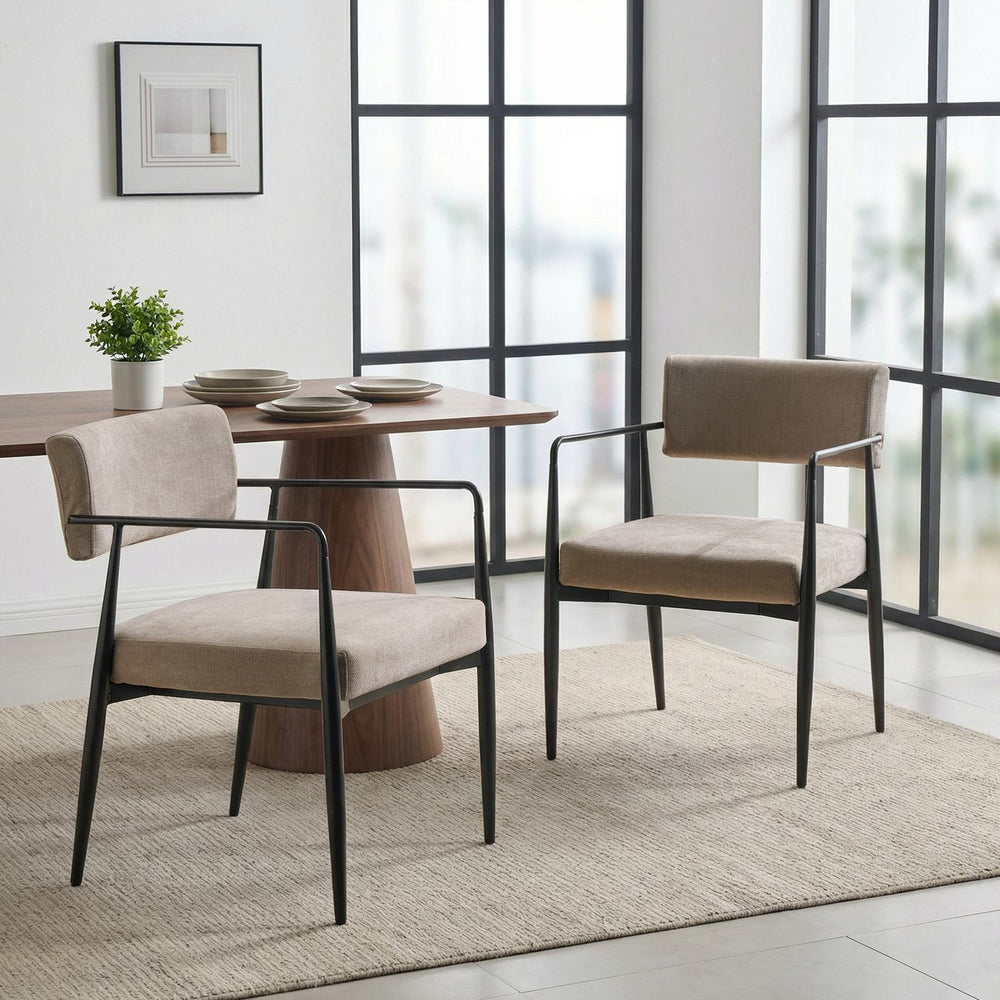 English Elm Nora Upholstered Dining Arm Chair with Black Metal Legs Mid-century Modern Style N776P272040D