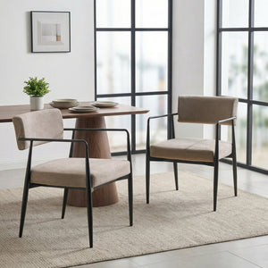 English Elm Nora Upholstered Dining Arm Chair with Black Metal Legs Mid-century Modern Style N776P272040D