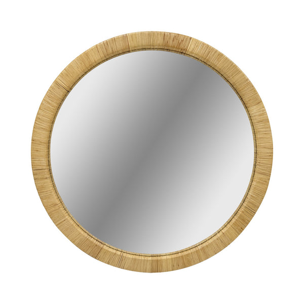 English Elm 36" Woven Rattan Round Wall Mirror Bohemian Organic Texture for Living Room or Entryway B035P437550