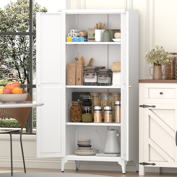 English Elm [metal Adjustable] Tall Steel Pantry Cabinet with Gold Handles and Four Shelves for Any Room White T3625P366651