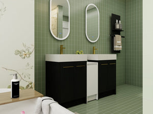 English Elm 60 Inch Freestanding Bathroom Vanity With Modern Resin Sink, Soft-Close Doors & Ample Storage Space W999S00299