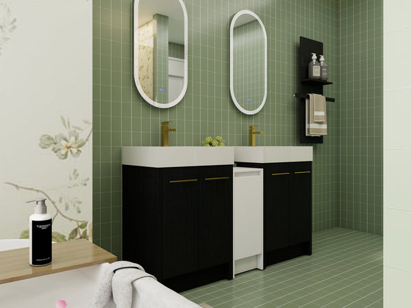English Elm 60 Inch Freestanding Bathroom Vanity With Modern Resin Sink, Soft-Close Doors & Ample Storage Space W999S00299
