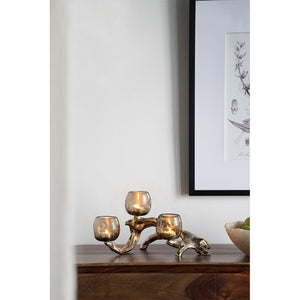 English Elm 15.7x9.1x7.9" Gold Aluminum Branch Votive Holder with Three Glass Cups for Glam Decor W2078P490404