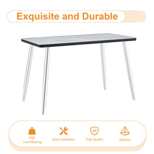 English Elm Table and Chair Set Marble Glass Top with Gray Pu Seating for Modern Dining W1151S04647