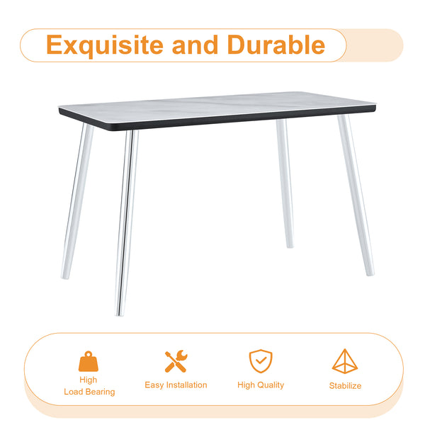 English Elm Table and Chair Set Marble Glass Top with Gray Pu Seating for Modern Dining W1151S04647