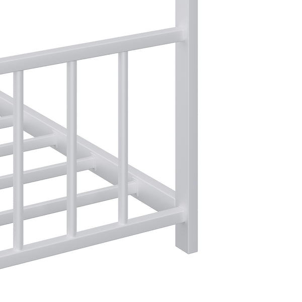 English Elm Full Full-size children's bed frame with LED roof design, white iron house-style frame, sturdy 350lb capacity W1820P356060