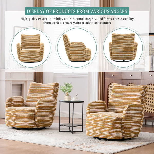 English Elm Modern Boucle 360° Swivel Leisure Chair with High‑Resilience Sponge, Supportive Curve, 550lb Capacity Mustard yellow W395P355482