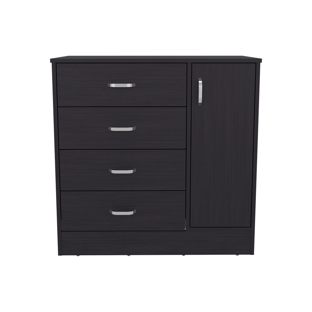 English Elm Wilmore 4-Drawer Living Room Storage Cabinet in Black with Side Shelves, Sleek Silver Handles Durable Finish B092P315571