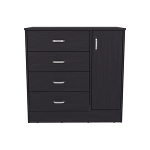 English Elm Wilmore 4-Drawer Living Room Storage Cabinet in Black with Side Shelves, Sleek Silver Handles Durable Finish B092P315571