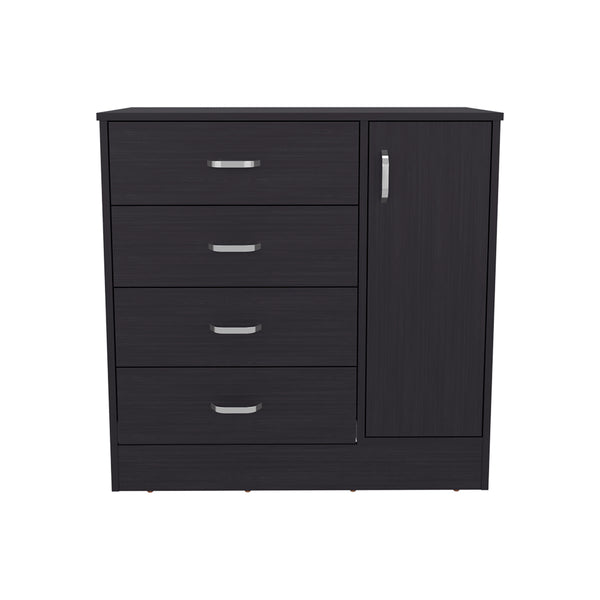 English Elm Wilmore 4-Drawer Living Room Storage Cabinet in Black with Side Shelves, Sleek Silver Handles Durable Finish B092P315571