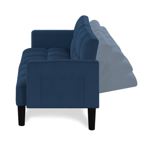 English Elm Velvet Convertible Futon Sofa Bed with Adjustable Back, Plush 9" Cushion, Eucalyptus Frame for Apartments Navy Blue W1413P332829