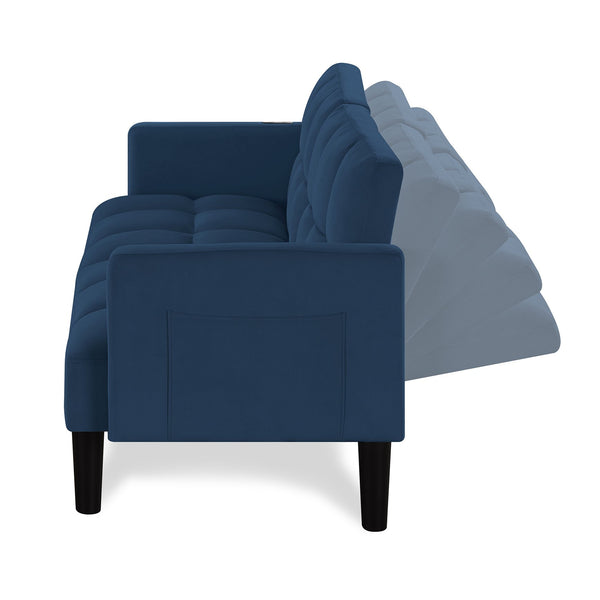 English Elm Velvet Convertible Futon Sofa Bed with Adjustable Back, Plush 9" Cushion, Eucalyptus Frame for Apartments Navy Blue W1413P332829