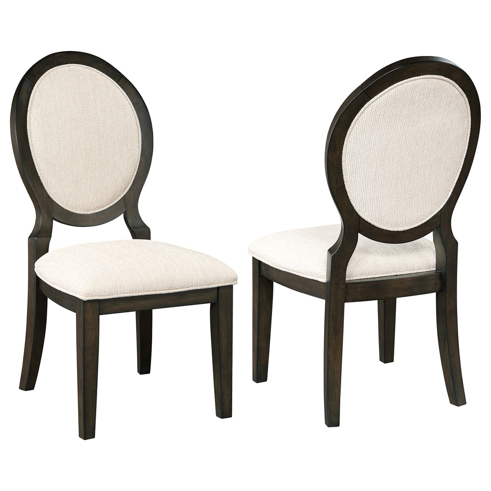English Elm Transitional Cream Linen-Like Upholstered Oval Back Dining Chairs Set of 2 in Dark Cocoa Wood Finish B011P311403