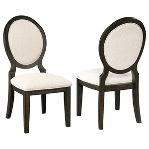 English Elm Transitional Cream Linen-Like Upholstered Oval Back Dining Chairs Set of 2 in Dark Cocoa Wood Finish B011P311403