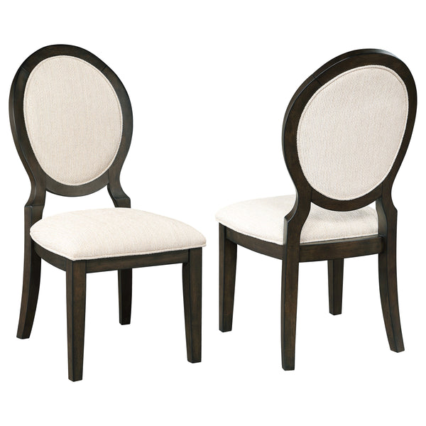 English Elm Transitional Cream Linen-Like Upholstered Oval Back Dining Chairs Set of 2 in Dark Cocoa Wood Finish B011P311403