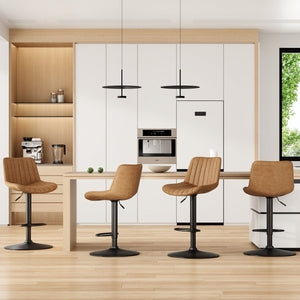 English Elm Bar Stools Set Of 2 - Stylish Swivel Adjustable Height Chairs In Brown Pu Leather For Kitchen & Bar T3623P363863
