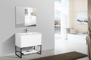 English Elm 36" Floating Bathroom Vanity Base Glossy White Wall Mount Soft Close Cabinet W1920P263626