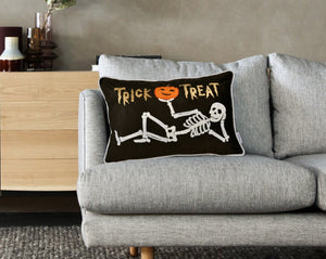 English Elm Trick Or Treat Skeleton Velvet Throw Pillow - Luxurious Black Accent For Spooky Halloween Decor B357P360658-GIGA