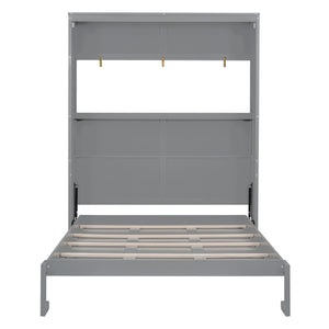 English Elm Queen Murphy Wall Bed with Integrated Shelving Foldable Mdf Cabinet for Guest Rooms Gray LP000693AAE-4